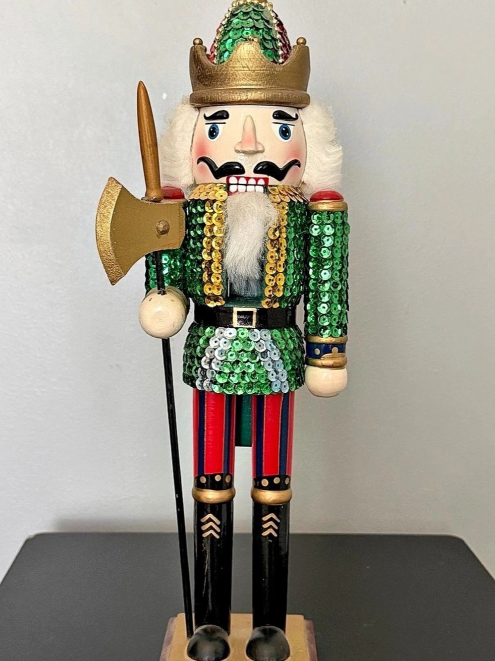 Nutcracker Soldier Holiday Ornament Green Gold Like New